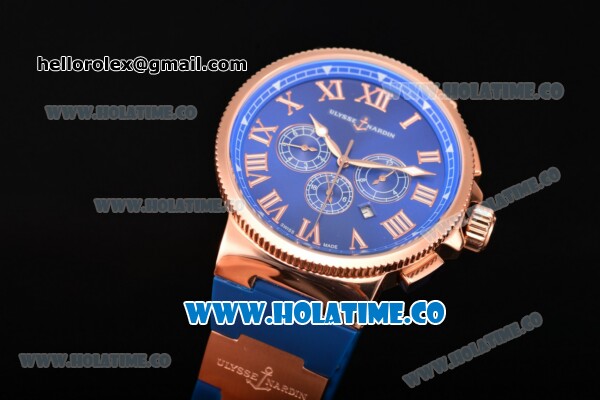 Ulysse Nardin Marine Chrono Asia Automatic Rose Gold Case with Roman Numeral Markers and Blue Dial - Click Image to Close